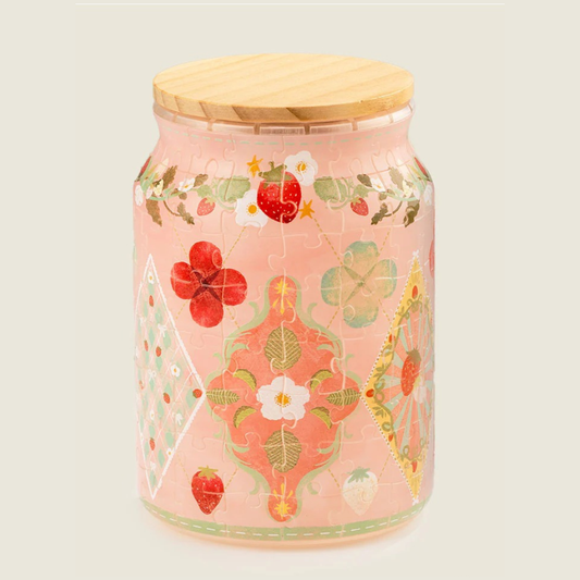 Frasco Decorativo Rompecabezas 3D Días de Fresa - Con Tapa de Madera (128 piezas)