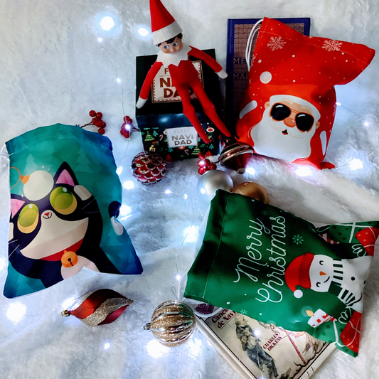 Bolsos de Tela NavideƱos (22x29cm) - Santa - MuƱeco - Gatito