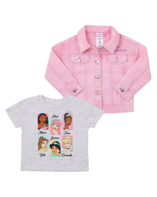 Conjunto Infantil: Chaqueta de Mezclilla y Camiseta Princesas Disney