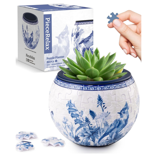 Maceta Rompecabezas 3D Aves y Flores Diseño Oriental (80 piezas)