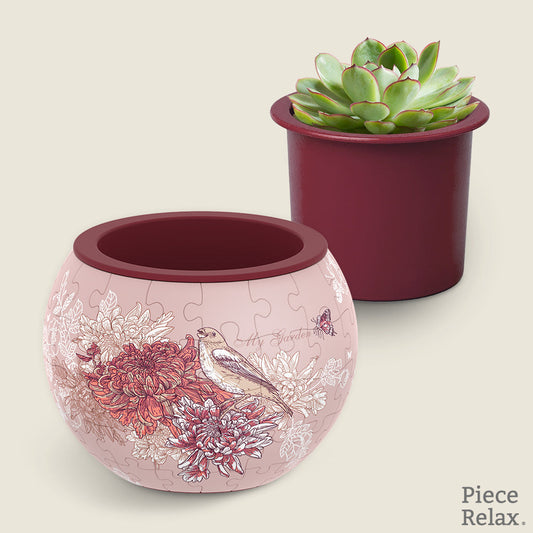 Maceta Rompecabezas 3D - Pájaros Cantores y Flores - 80 Piezas - Pintoo