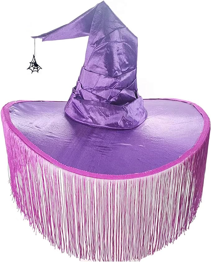 Halloween Sombrero Bruja Morado con flecos