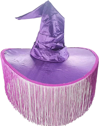Halloween Sombrero Bruja Morado con flecos