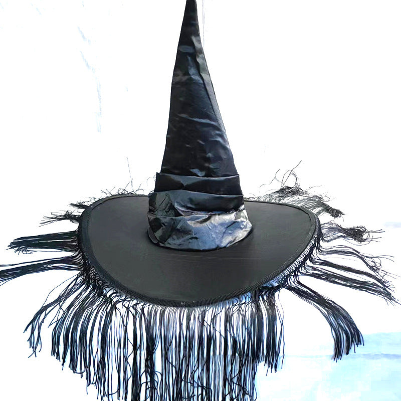 Halloween Sombrero Bruja Negro con flecos