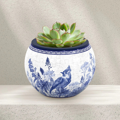 Maceta Rompecabezas 3D Aves y Flores Diseño Oriental (80 piezas)