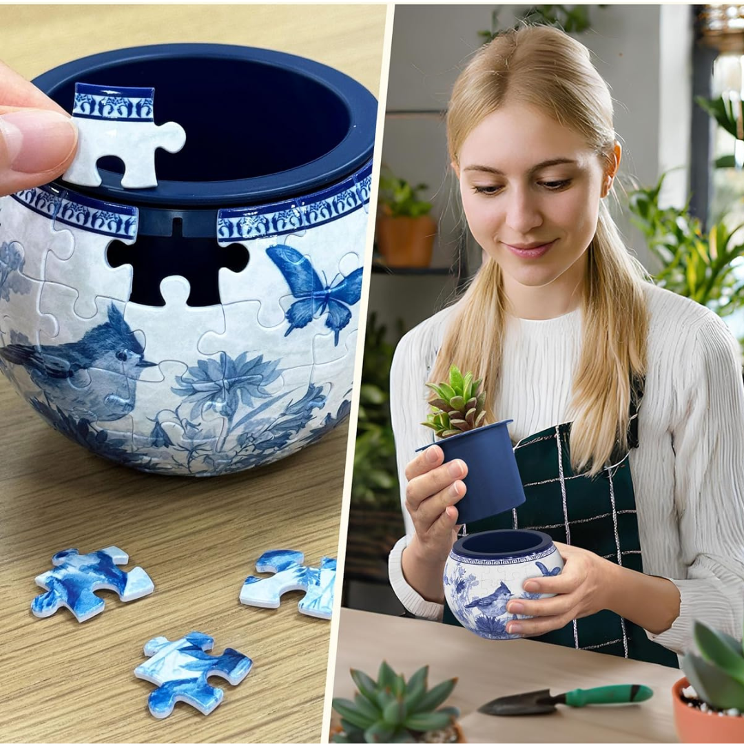 Maceta Rompecabezas 3D Aves y Flores Diseño Oriental (80 piezas)