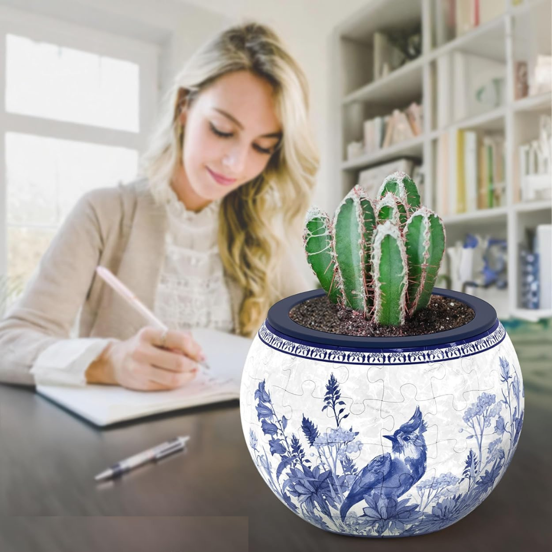 Maceta Rompecabezas 3D Aves y Flores Diseño Oriental (80 piezas)