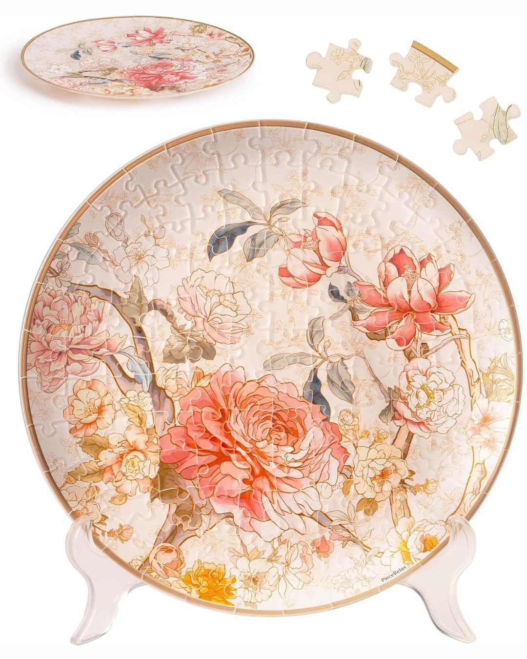 Plato Decorativo Rompecabezas 3D Peonías - Peony Blossom Elegance (124 piezas)