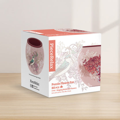 Maceta Rompecabezas 3D - Pájaros Cantores y Flores - 80 Piezas - Pintoo