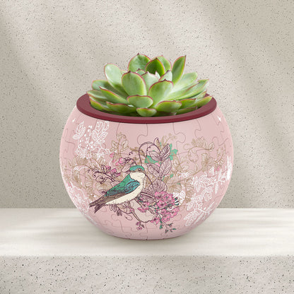 Maceta Rompecabezas 3D - Pájaros Cantores y Flores - 80 Piezas - Pintoo