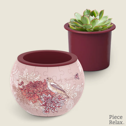 Maceta Rompecabezas 3D - Pájaros Cantores y Flores - 80 Piezas - Pintoo