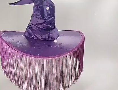 Halloween Sombrero Bruja Morado con flecos